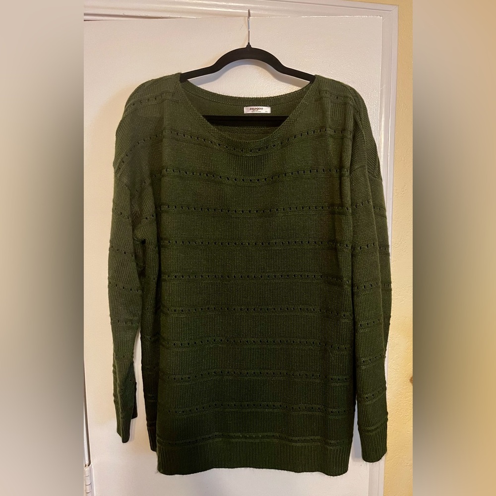 Zeagoo Olive Green Crew Neck Sweater